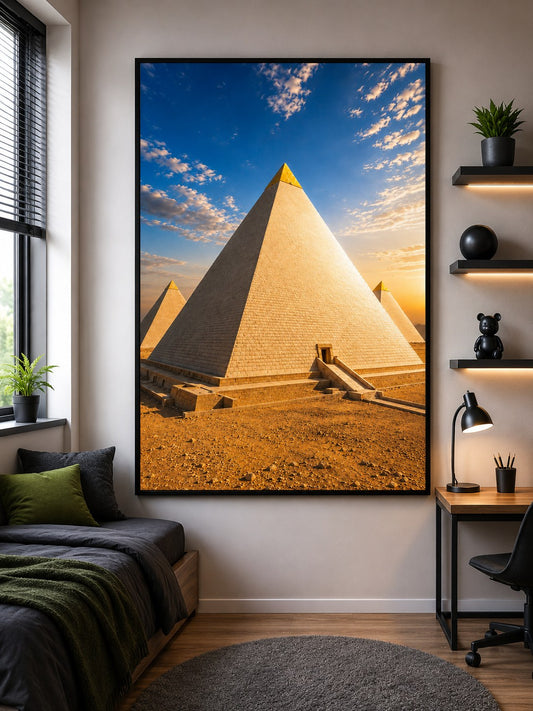 Pyramiden von Gizeh – Goldene Stunde – Leinwandbild im Raum