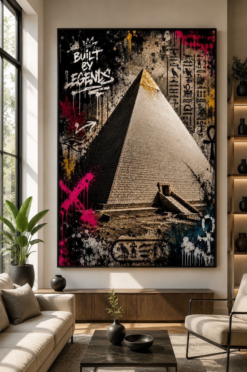 Built by Legends – Pyramide Graffiti – Leinwandbild im Raum