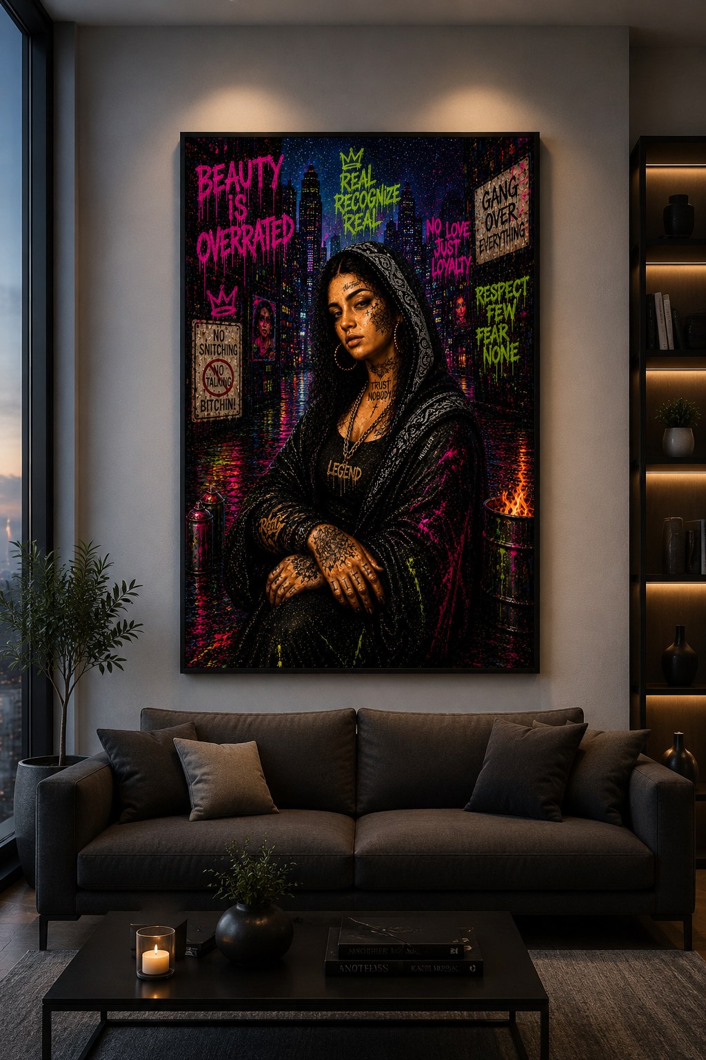 Beauty is Overrated – Street Madonna – Leinwandbild im Raum