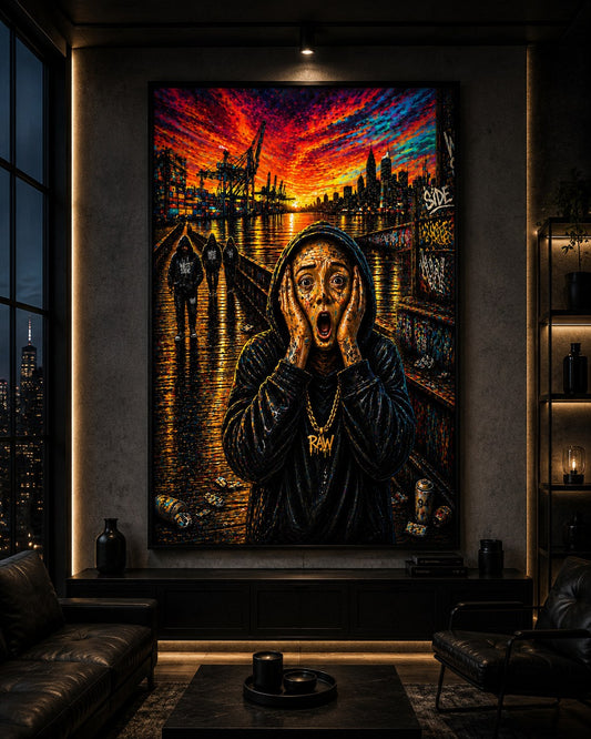 Der Schrei am Hafen – Munch-Remix – Leinwandbild im Raum