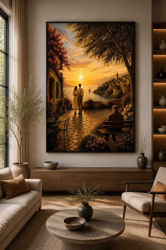 Abend an der Küste II – Promenade – Leinwandbild im Raum