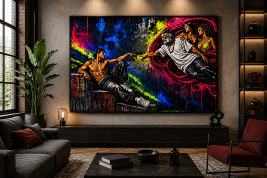 Creation Reloaded – Michelangelo Remix – Leinwandbild im Raum