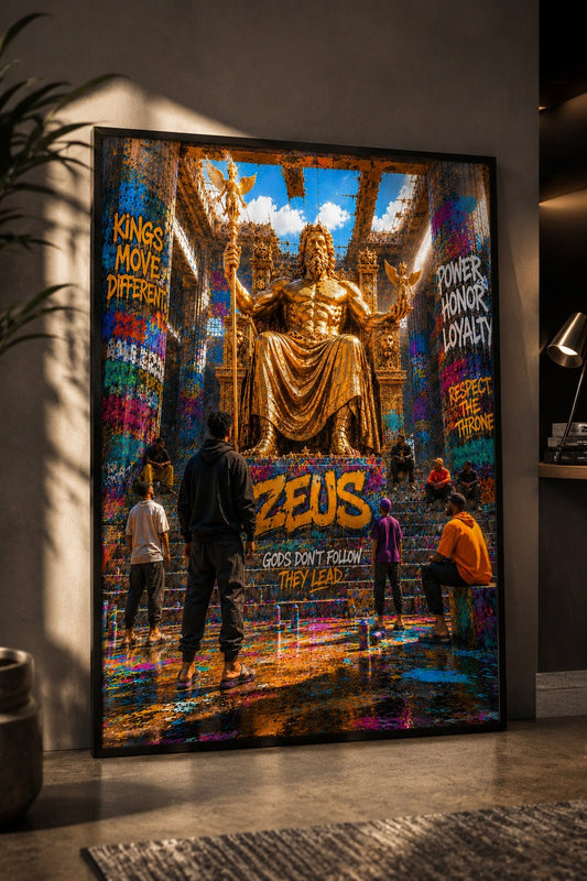 Zeus – Gods Don't Follow – Leinwandbild im Raum