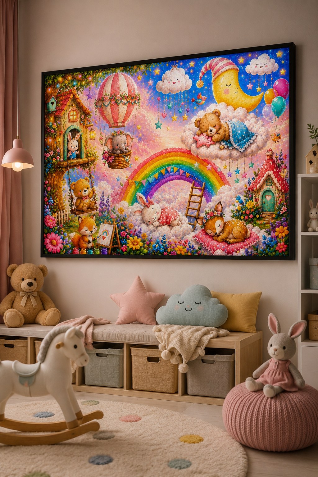 Regenbogen-Träume – Kuschelwelt – Leinwandbild im Raum