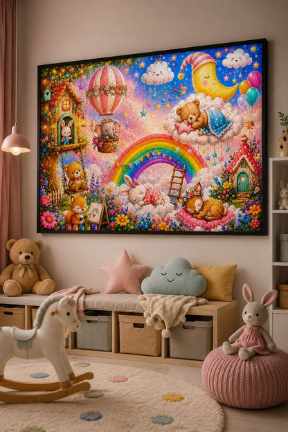 Regenbogen-Träume – Kuschelwelt – Leinwandbild im Raum