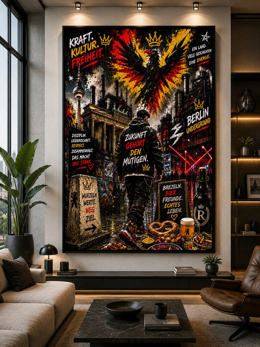 Berlin – Kraft Kultur Freiheit – Leinwandbild im Raum