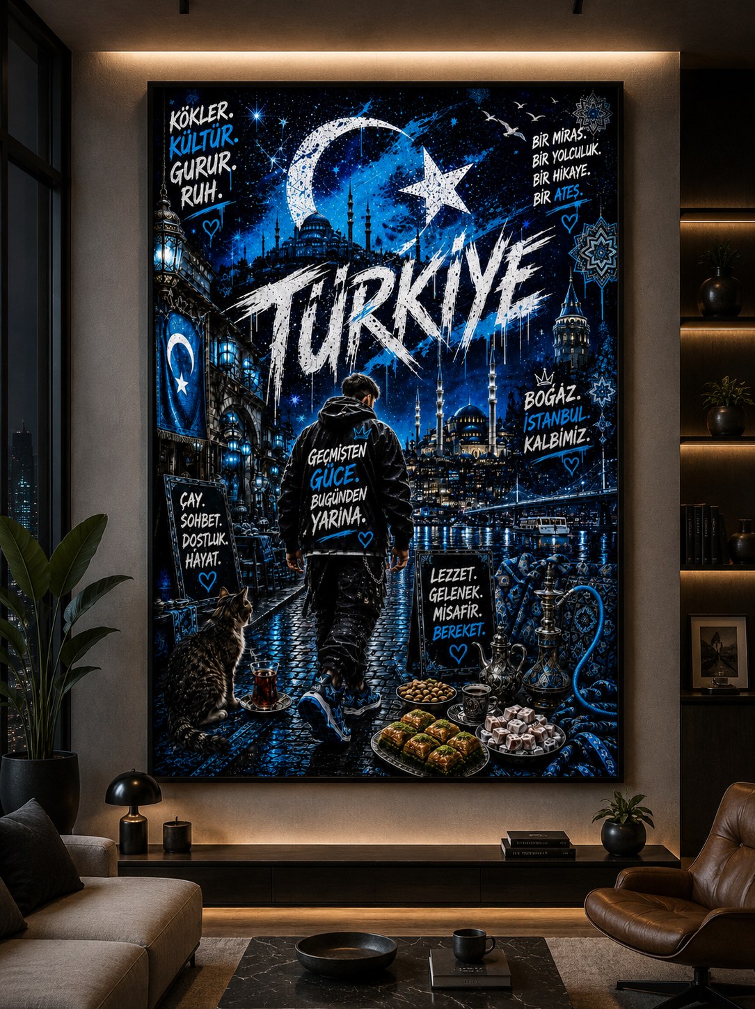 Türkiye – Istanbul bei Nacht – Leinwandbild im Raum