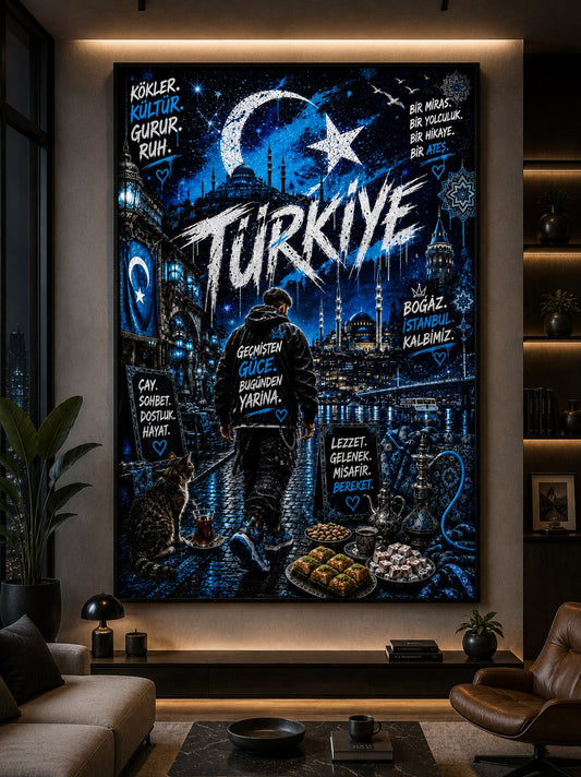 Türkiye – Istanbul bei Nacht – Leinwandbild im Raum